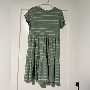 Green and white striped dress
